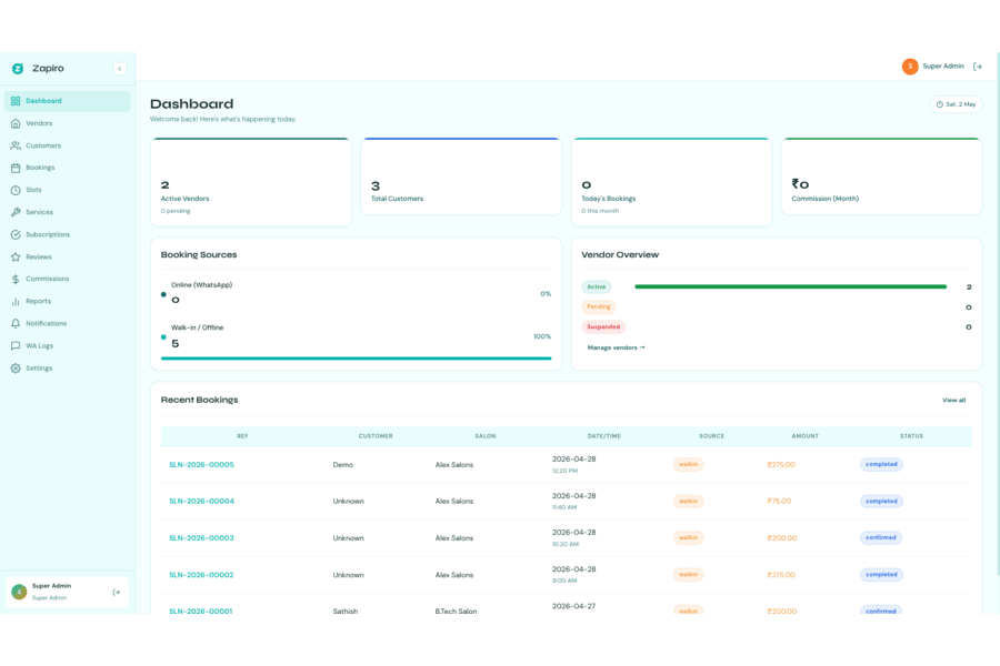 Zapiro vendor dashboard