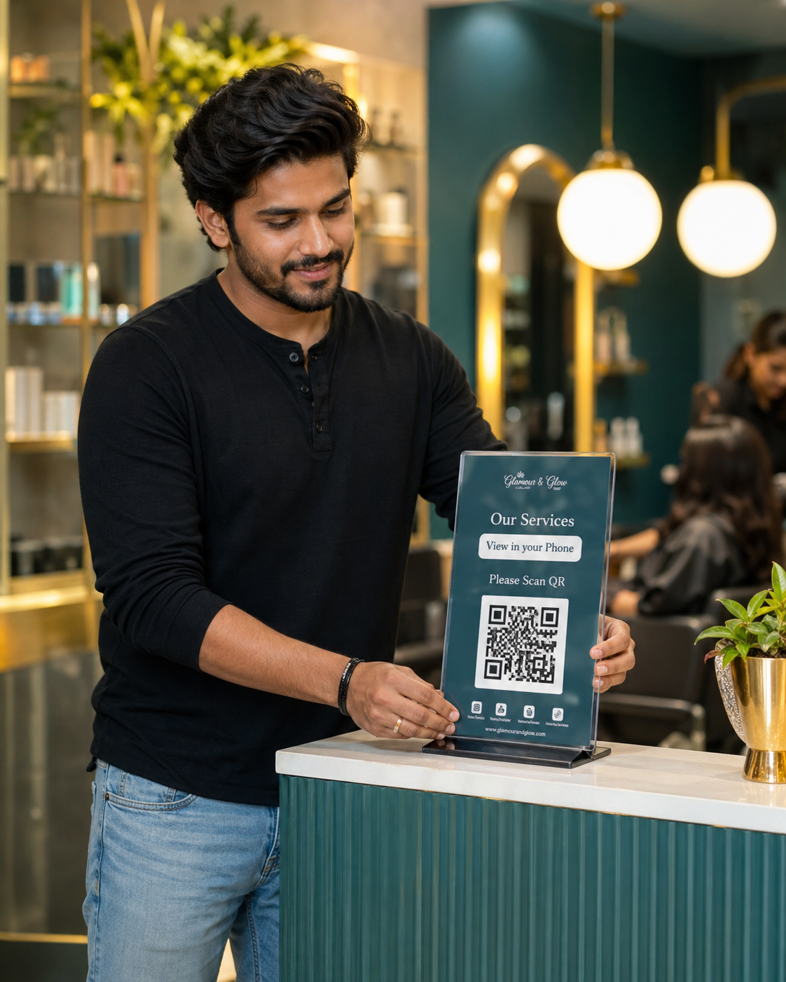 Vendor placing QR code at shop counter